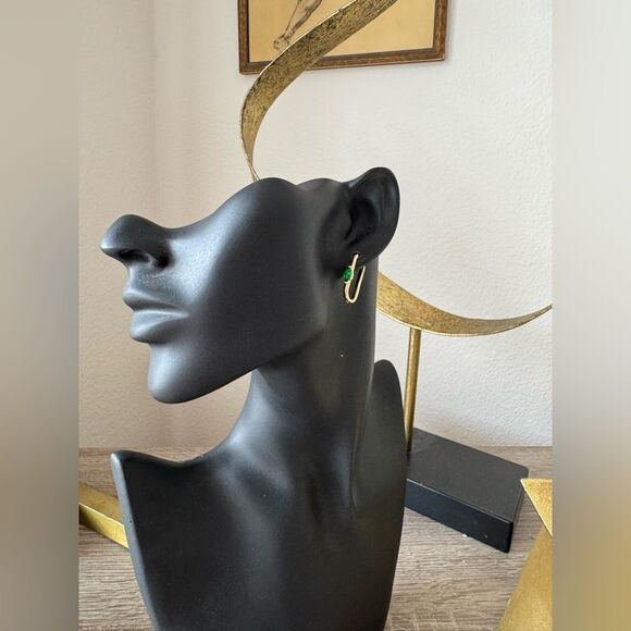 Gold and Green Dangle hoop Earrings N938 - Picture 4 of 4